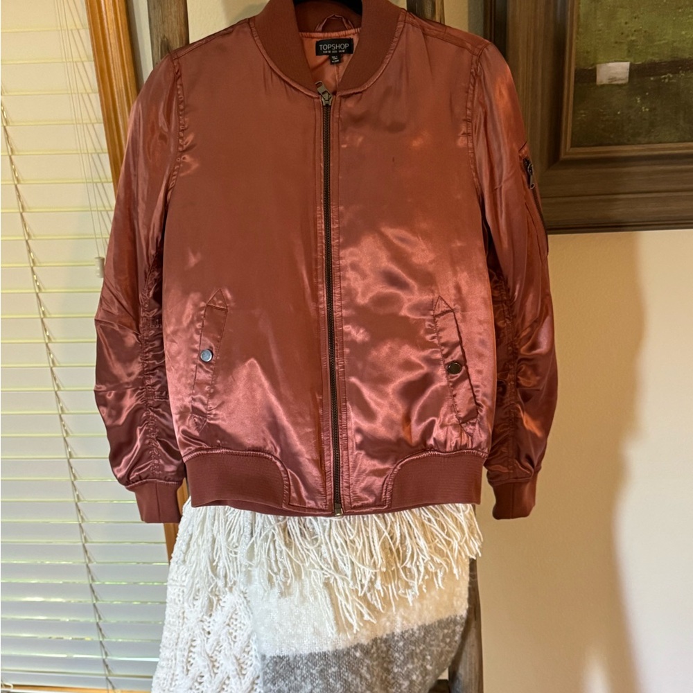 Topshop Rust Satin Bomber Jacket